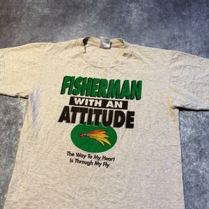 Vintage‎ Funny Fisherman Graphic T Shirt Men's Large